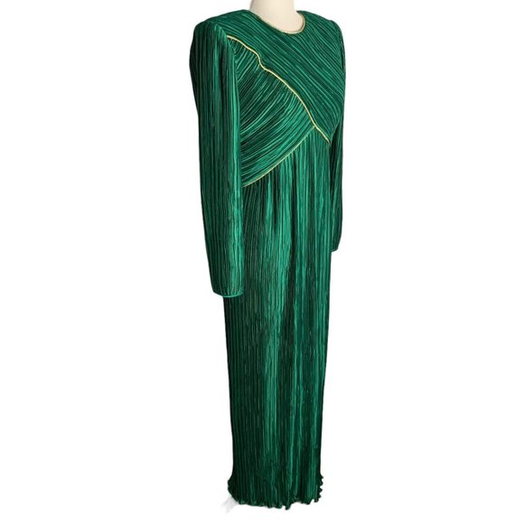 Vintage 80s George F Couture Evening Dress S Green Accordion Pleats Designer Zip - Picture 3 of 8
